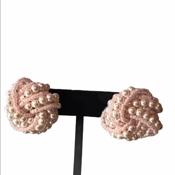 Romance Vintage Pink Pearl Twisted Strand Button Earrings - Picture 3 of 3